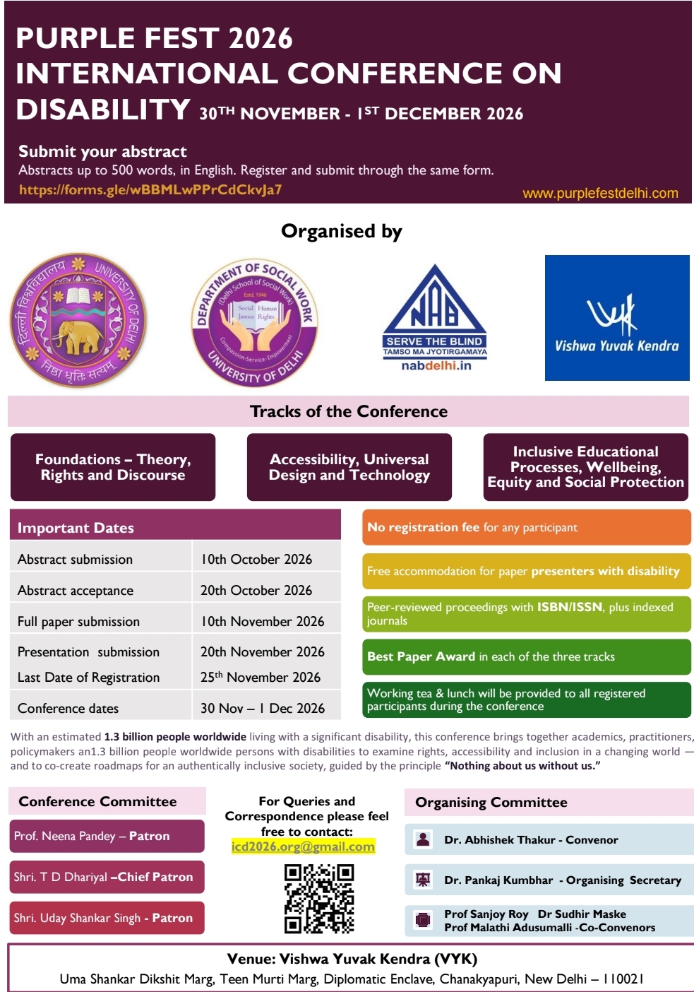 INTERNATIONAL CONFERENCE ON DISABILITY (PURPLE FEST 2026)